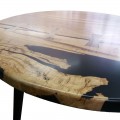 Круглий стіл зі слеба дуба з чорною смолою №157